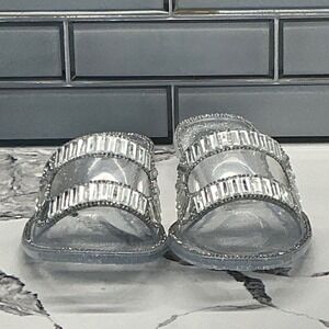 Lauren Lorraine Jane Clear Jelly Slide Sandals Crystal Embellished Size 6.5